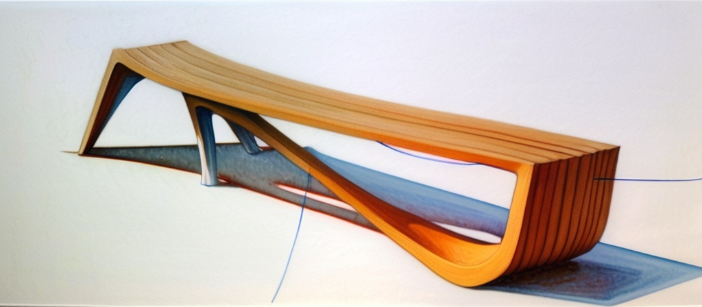 Curva — wooden bench render